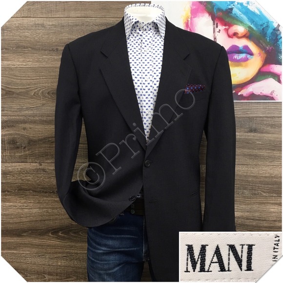 VINTAGE MANI Mens Blazer Sport Coat Casual Jacket Size 44L Classic Wool Suit‎